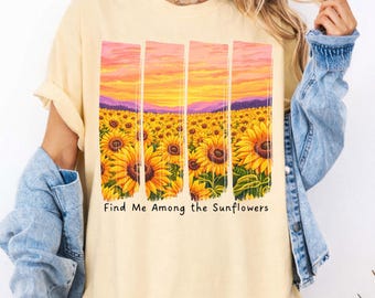 Find Me Among the Sunflowers PNG, Boho Retro Floral Summer Design, Wildflowers Sublimation