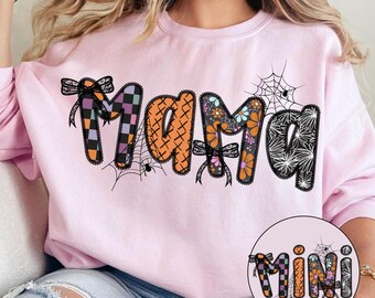 Halloween Mama Mini PNG, Coquette Halloween PNG, Matchande Mama Mini-tröja PNG, Spooky Mom Life Sublimation, Söt höst Halloween Clipart