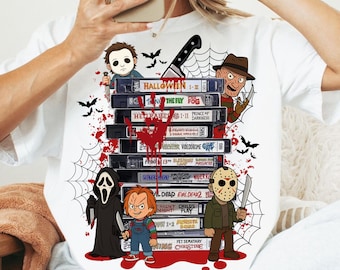 Película de terror de Halloween VHS PNG, Película de terror de los 90 PNG, Personajes de películas de terror retro PNG, Halloween VHS de los 90 PNG, Sublimación de Halloween de moda