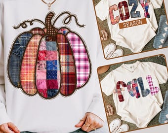 Patchwork Pumpkin PNG, Plaid Pumpkin Design Coquette Fall Sublimation