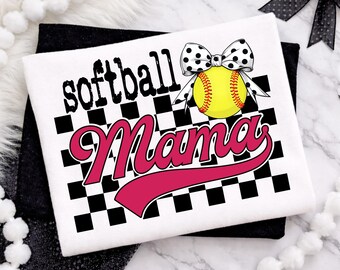 Retro Checkered Softball Mama Png, Game Day Design Sublimation
