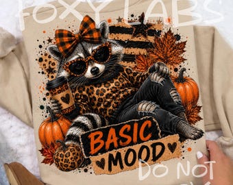 Basic Mood Raccoon PNG, Sarcastic Fall Coffee Leopard Pumpkin Autumn Design