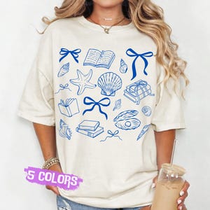 Coquette Book Girl Coastal Summer PNG, Seashell Design, Beach Book Club Sublimation
