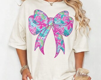 Boho Floral Bow PNG, Preppy Spring Summer Sublimation Design