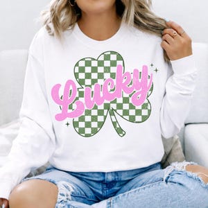 St Patrick's Day Coquette Png, St Patricks day png, Pink Lucky png, Checkered Shamrock png, St Pattys day, Retro St Patrick day png, Irish image 3
