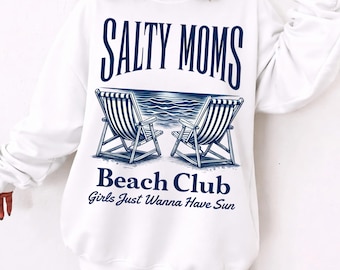 Salty Moms Beach Club Mom PNG, Retro Summer Design, Funny Girly Sublimation