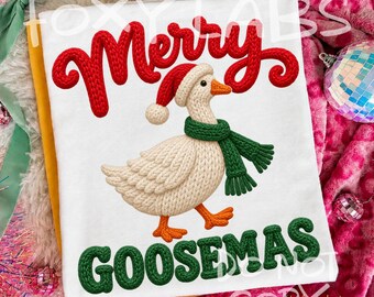 Yarn Merry Goosemas PNG, Knitted Christmas Goose Santa Cozy Design, DTF Sublimation