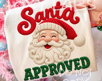 Santa Approved Yarn Christmas PNG, Knitted Santa Cozy Yarn Holiday Design, DTF Sublimation