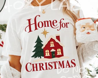 Home for Christmas PNG, Cozy Winter House Snowy Cottage Design, DTF Sublimation