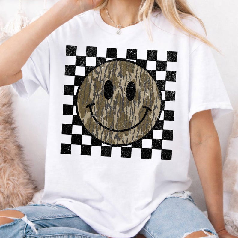 Retro Checkered Camo Smile PNG, Hunting shirt Design, Camo Mama Png, Coquette Hunting Sublimation Designs, Retro Camo Hunting Design Png image 4