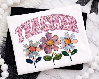 Floral Teacher PNG, Boho Wildflowers Design, Spring Teach Sublimation