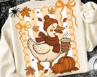 Herfstgans PNG, Pompoenkoffie Clipart, Herfstgans met Latte Sublimatieontwerp