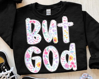 Preppy But God, png, christelijk bloemenshirt met kant sublimatieontwerp
