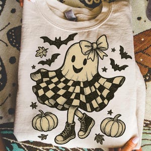 Checkered Ghost Dance png, Coquette Bow Halloween png, Halloween png, Cute Ghost png, Spooky Season png, Fall Png, Girly Ghost Png