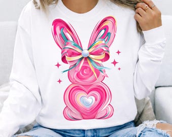 Brushstroke Easter Bunny PNG, Colorful Rabbit Sublimation, Trendy Girly Easter Shirt Design