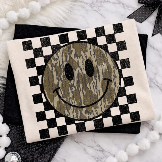 Retro Checkered Camo Smile PNG, Hunting shirt Design, Camo Mama  Png, Coquette Hunting Sublimation Designs, Retro Camo Hunting Design Png