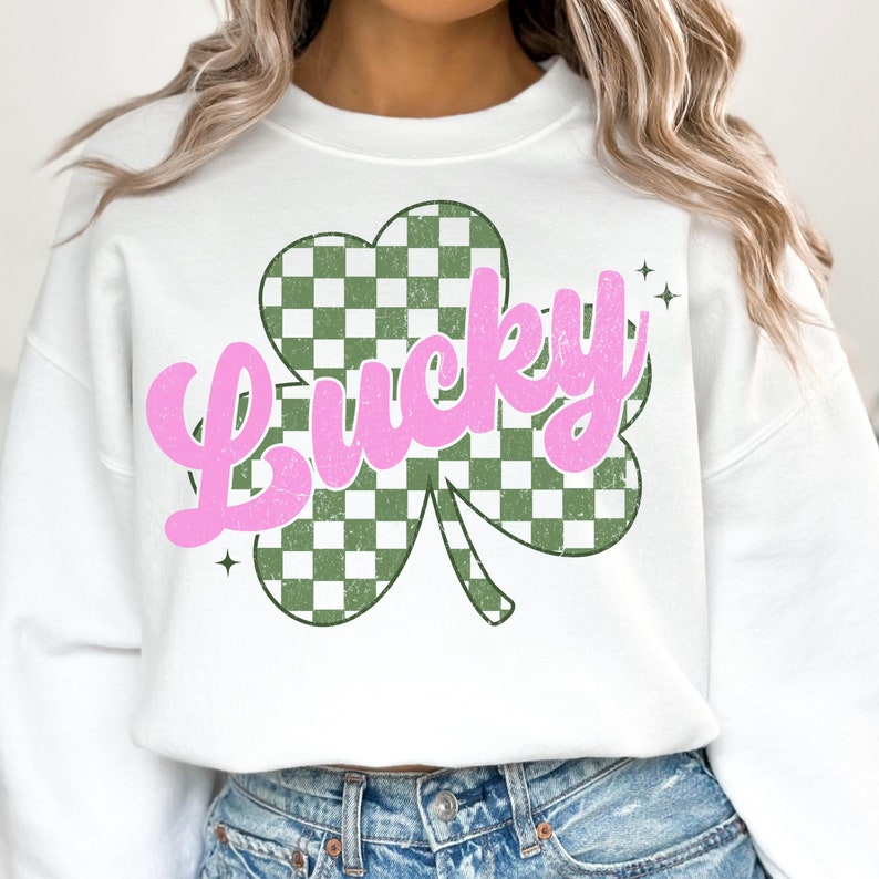 St Patrick's Day Coquette Png, St Patricks day png, Pink Lucky png, Checkered Shamrock png, St Pattys day, Retro St Patrick day png, Irish