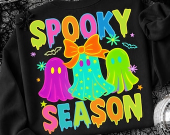 Fantasma neón de Halloween PNG, Temporada espeluznante PNG, Lindo fantasma Boo coqueto PNG, Halloween PNG, Camiseta de fantasma Boo PNG, Halloween para niños PNG