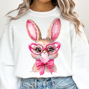Osterhase Kokette PNG, Ostern Png, Osterhase Png, Kokette Ostern Png, Mädchen Ostern Png, Häschen Schleife Png, Ostern Hemd, Rosa Häschen Png