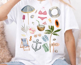 Preppy Coastal Summer PNG, Retro Beach Vibes Sublimation Design