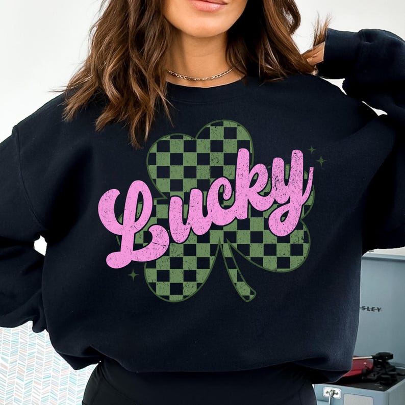 St Patrick's Day Coquette Png, St Patricks day png, Pink Lucky png, Checkered Shamrock png, St Pattys day, Retro St Patrick day png, Irish image 6