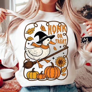 Honk or Treat Halloween Goose PNG, Cute Goose Witchy Halloween Png Design, Fall Shirt Png, Spooky Goose png, Retro Halloween Sublimation Png