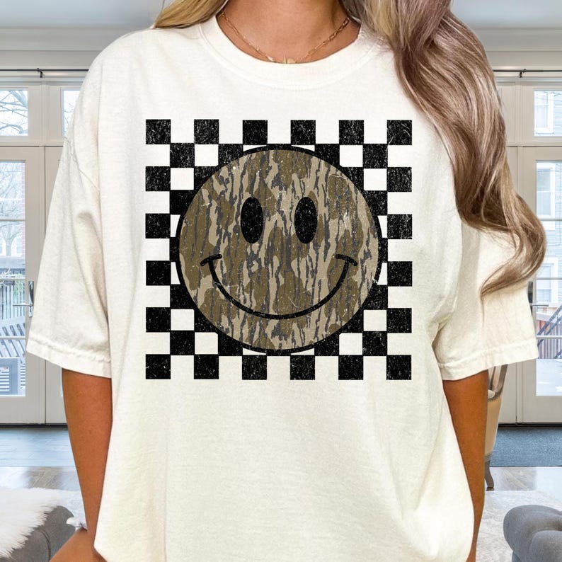 Retro Checkered Camo Smile PNG, Hunting shirt Design, Camo Mama Png, Coquette Hunting Sublimation Designs, Retro Camo Hunting Design Png image 2