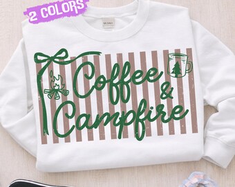 Coffee and Campfire PNG, Coquette  Camping Life Design, Retro Trendy Outdoor Sublimation, Funny Camper Quote