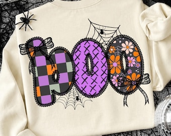 Boo PNG, Lace Halloween Gothic Floral Design, Spooky Season Sublimation