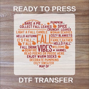 Fall Vibes DTF Transfers, Autumn Season Ready To Press, Fall Vibes Words DTF Prints, Fall Tees, Autumn High Quality, Trendy Sublimation  DTF