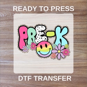 Transferts DTF préscolaire, Prêt à imprimer pour la rentrée, Enseignant en couleur, Haute qualité, Film direct pour le premier jour de l&#39;école, Transfert thermocollant