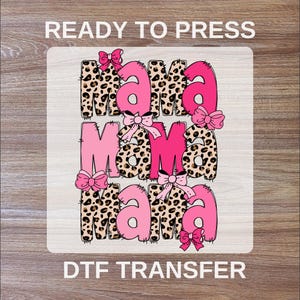 Mama Leopar DTF Transfer, Mama Ready To Press, Pink Coquette Bow DTF Print, Mother High Quality, Graphic Mama Heat Transfer Iron On Transfer