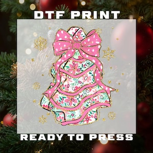 Pink Christmas Tree DTF Transfer, Xmas Designs, Heat Transfer