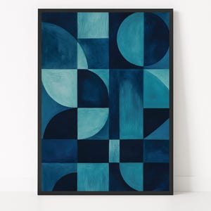 Navy Blue Geometric Wall Art Print: Mid-Century Modern Decor (Digital Download