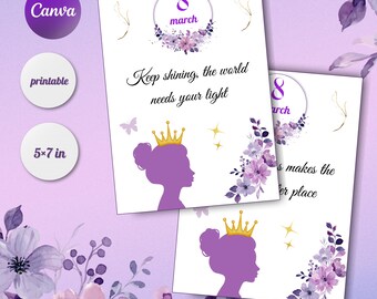 Printable Women's Day Cards, Inspirational Quote Canva Template (5x7)