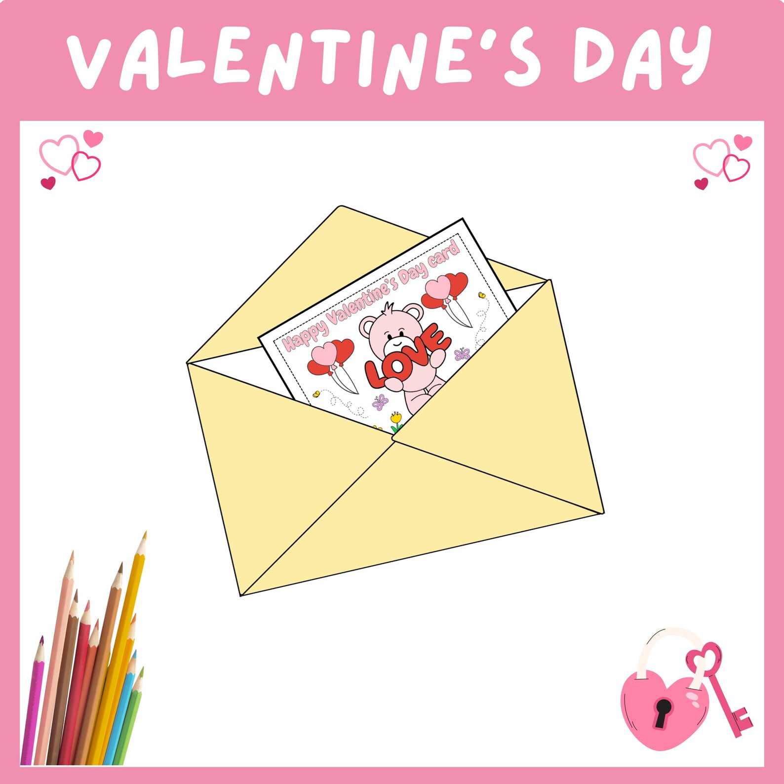 DIY Valentine’s Day Card & Envelope Template – Printable Foldable Craft ...