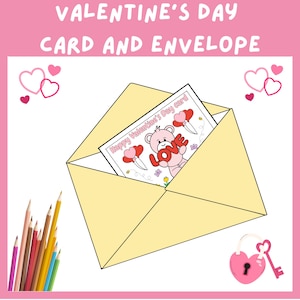 DIY Valentine’s Day Card & Envelope Template – Printable Foldable Craft for Kids -Foldable and Colorable