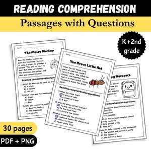 Reading Comprehension Worksheets - Beginner Readers - Kindergarten, 1st, 2nd Grade - Short Stories with Questions PDF