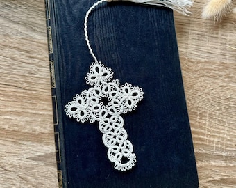 Small Lace Cross Bookmark: Handmade Cotton Religious Gift