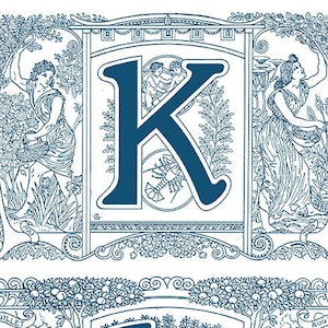 Letras manuscritas iluminadas, ilustrações clássicas, iniciais decoradas, letras vintage, alfabeto ilustrado, página para colorir para adultos