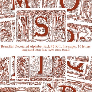 Letras manuscritas iluminadas Ilustraciones clásicas Iniciales decoradas Letras de guión Alfabeto ilustrado vintage Monogramas de letras Rojo