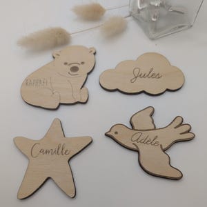 Marque-place en bois personnalisés pour anniversaire enfant, baptême, fête