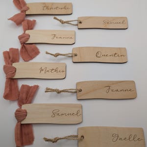 Segnaposto personalizzato in legno e tessuto terracotta per matrimonio, compleanno, festa, battesimo