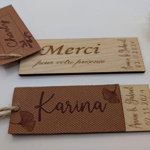 Segnaposto personalizzati per matrimoni, compleanni, feste, battesimi in legno e tessuto terracotta
