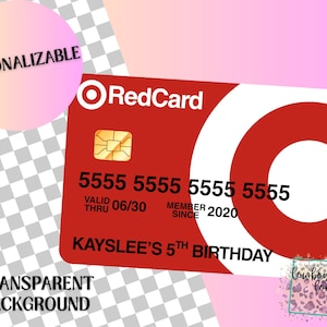 Creditcard met naam, gepersonaliseerde digitale download RedCard Target Store, logo verjaardagsfeestje, uitsparing, decorstukken, clipart, borden