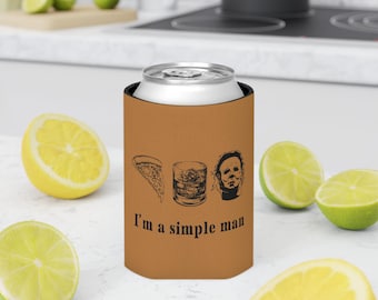 Ik ben een simpele man horror blikjeskoeler Coozie, Michael Myers Coozie, horror whisky pizzahouder, Halloween blikjeskoeler, horrorcadeau