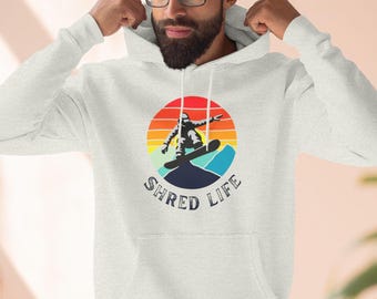 Shred life snowboarding Three-Panel Fleece Hoodie heavy sweatshirt snow sports, ski, mountain lover, snowboard hoodie, winter hoodie