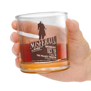 Nosferatu movie whiskey Rocks Glass, 10oz, vintage horror glass, vampire glass, Halloween whiskey glass, horror gift, whiskey horror lover