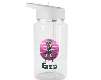 Botella de agua Tritan de Erza Anime Girl / Diseño circular retro rosa