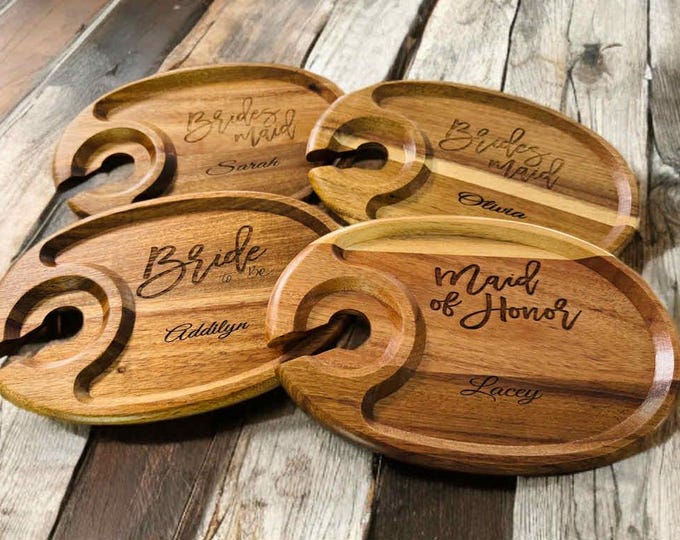 Personalized Cheese Board, Individual Wine Appetizer Plates, Cocktail Plate with Glass Holder, Cheese Board with Wine Holder
